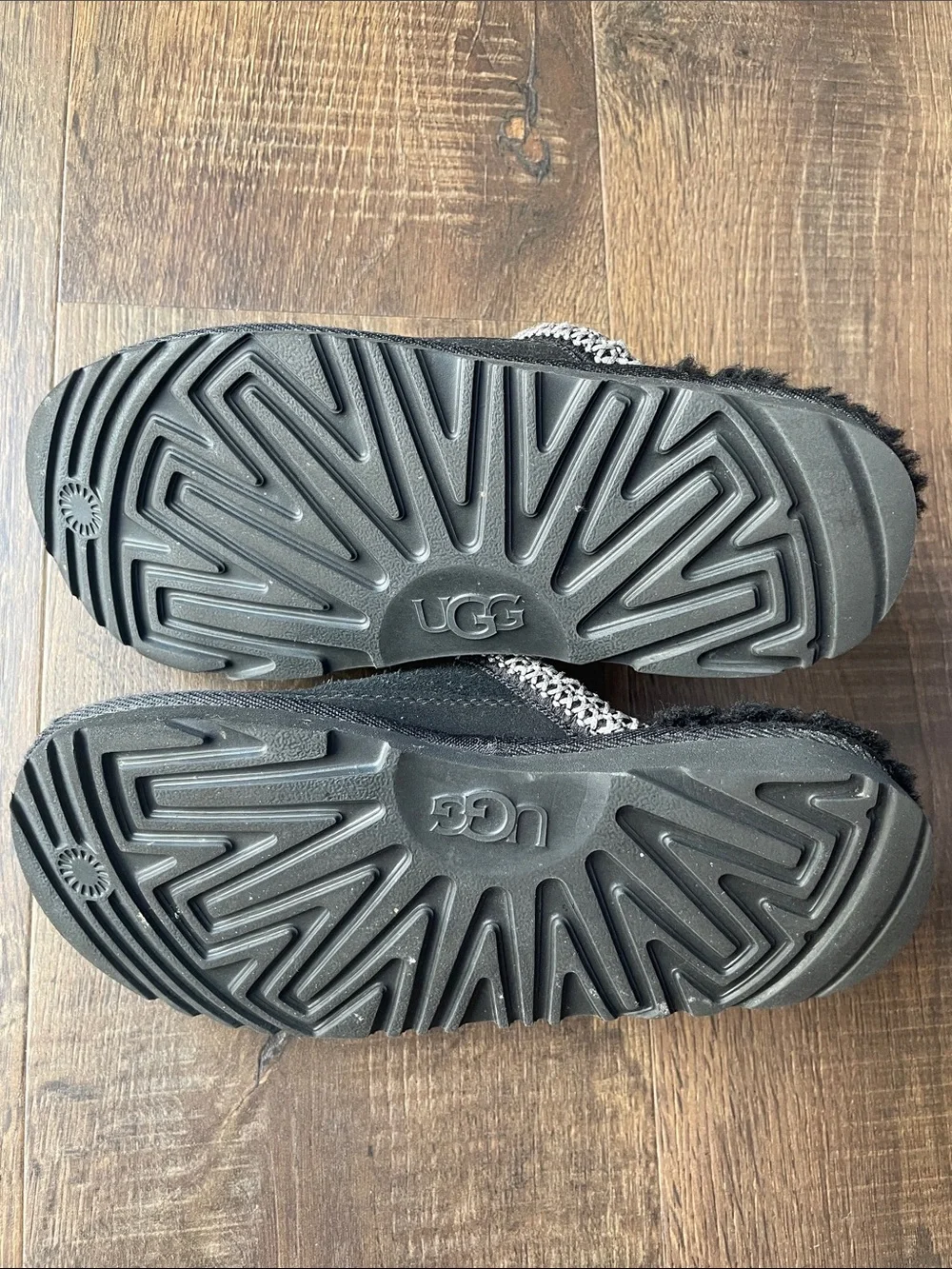 UGG Black Suede Slip-On Shearling Mules with Contrast Trim